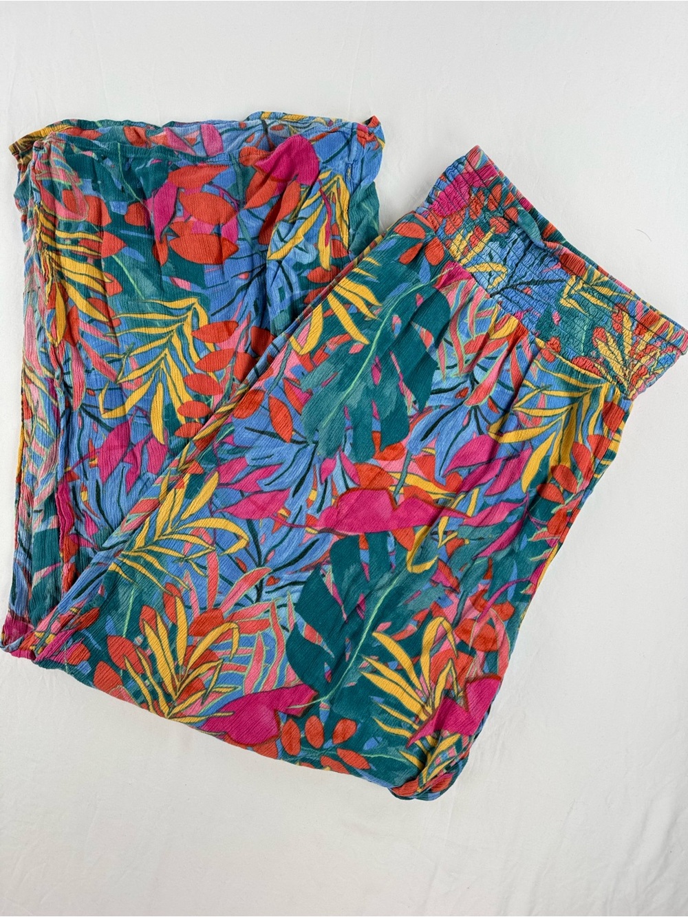 Kona Sol Teal Multicolor Tropical Wide Leg Pants - Picture 4 of 7
